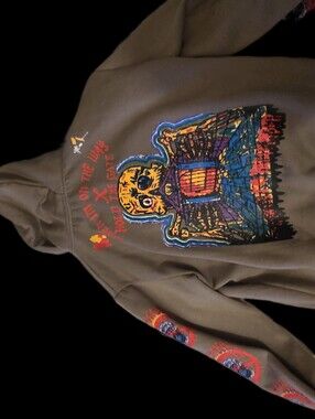 Cactus Olive Zip-Up Hoodie with Neon Skull Graphic